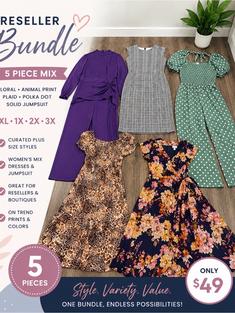 Mixed Dress & Jumpsuit Lot - Floral, Animal Print, Plaid, Polka Dot XL 1X 2X 3X
